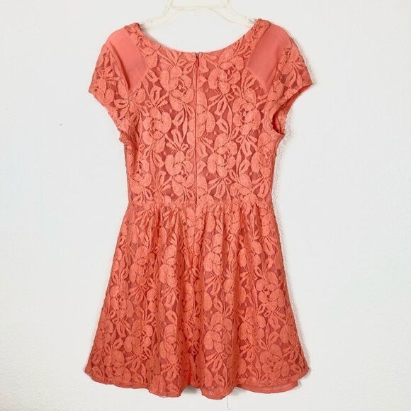 Anthro Orange Floral Embroidered Lace Mini A Line Dress - Picture 6 of 7